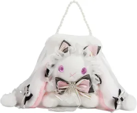 Kawaii Purse Bunny Crossbody Bag for Women, Cute Y2k Anime Purse with Lace Bow, Lolita Accessories Plush Bag Outdoor
