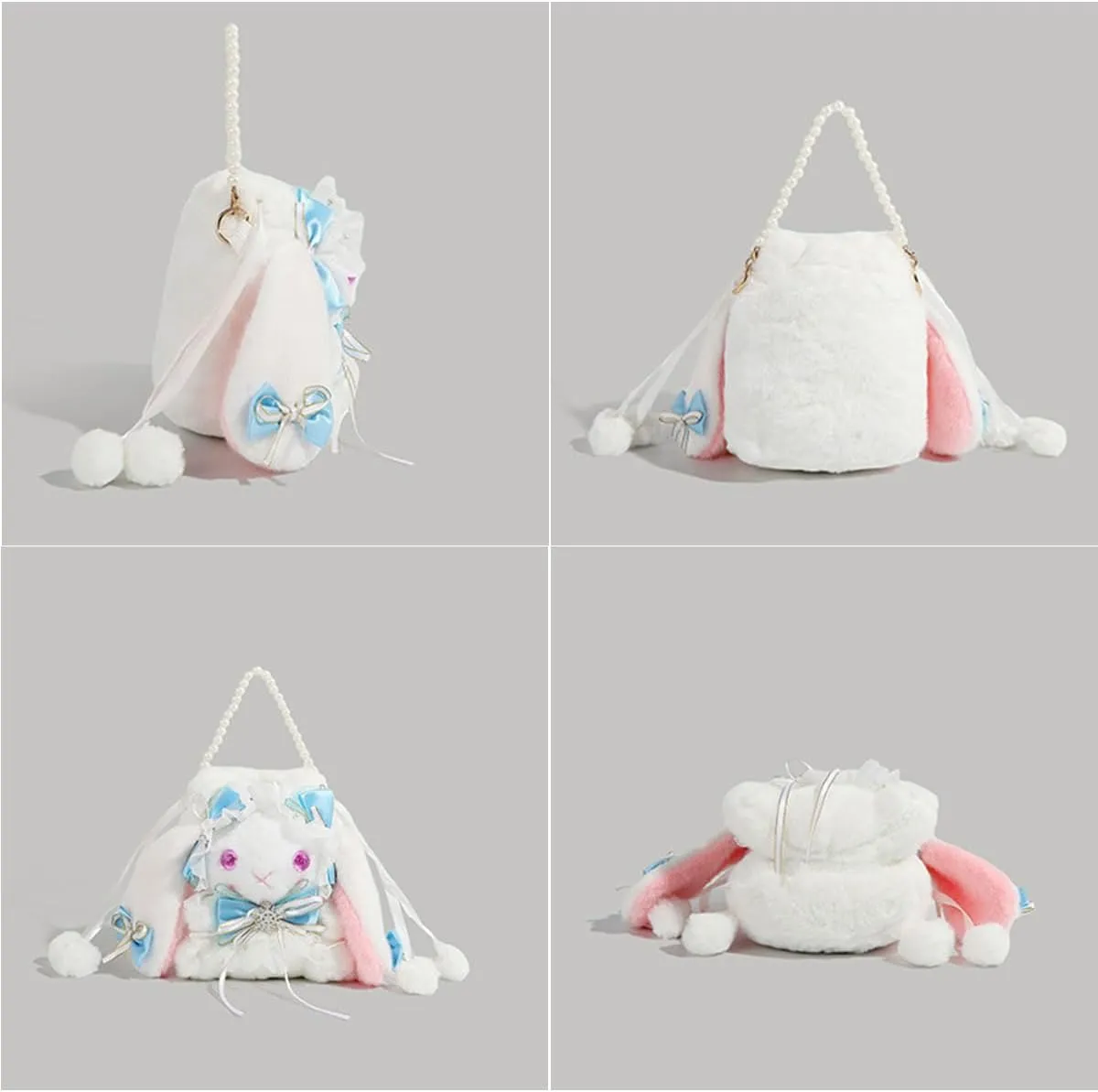 Kawaii Purse Bunny Crossbody Bag for Women, Cute Y2k Anime Purse with Lace Bow, Lolita Accessories Plush Bag Outdoor