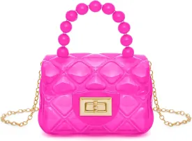 Little Girls Mini Jelly Purse Candy Color Transparent Small Crossbody Bag Cute Princess Handbags with Bead Handle For Toddler Kids (Deep Pink)