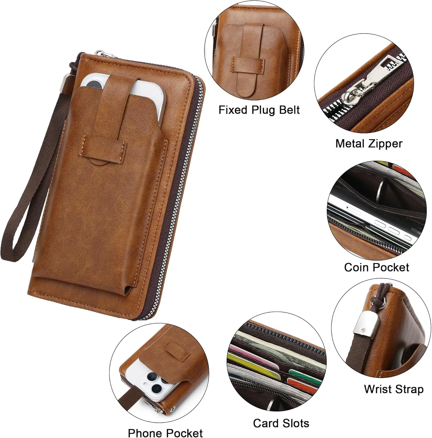 Long Wallet for Women-Large Capacity Leather Credit Card Holder Wallets Women Zipper Clutch Wristlet With Phone Pocket