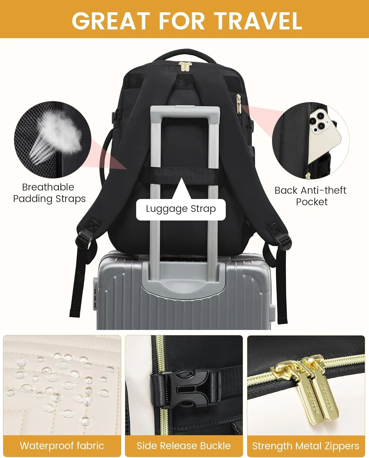 LOVEVOOK Large Travel Backpack for Women, Carry On Bag Flight Approved, 40L TSA Personal Item Travel Bag with 3 Packing Cubes, Waterproof 17 Inch Laptop Hiking Casual Backpack