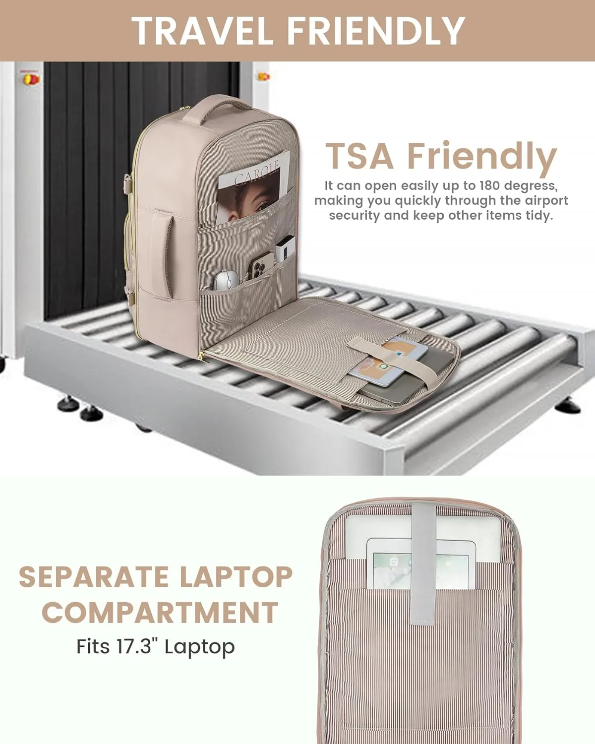 LOVEVOOK Large Travel Backpack for Women, Carry On Bag Flight Approved, 40L TSA Personal Item Travel Bag with 3 Packing Cubes, Waterproof 17 Inch Laptop Hiking Casual Backpack