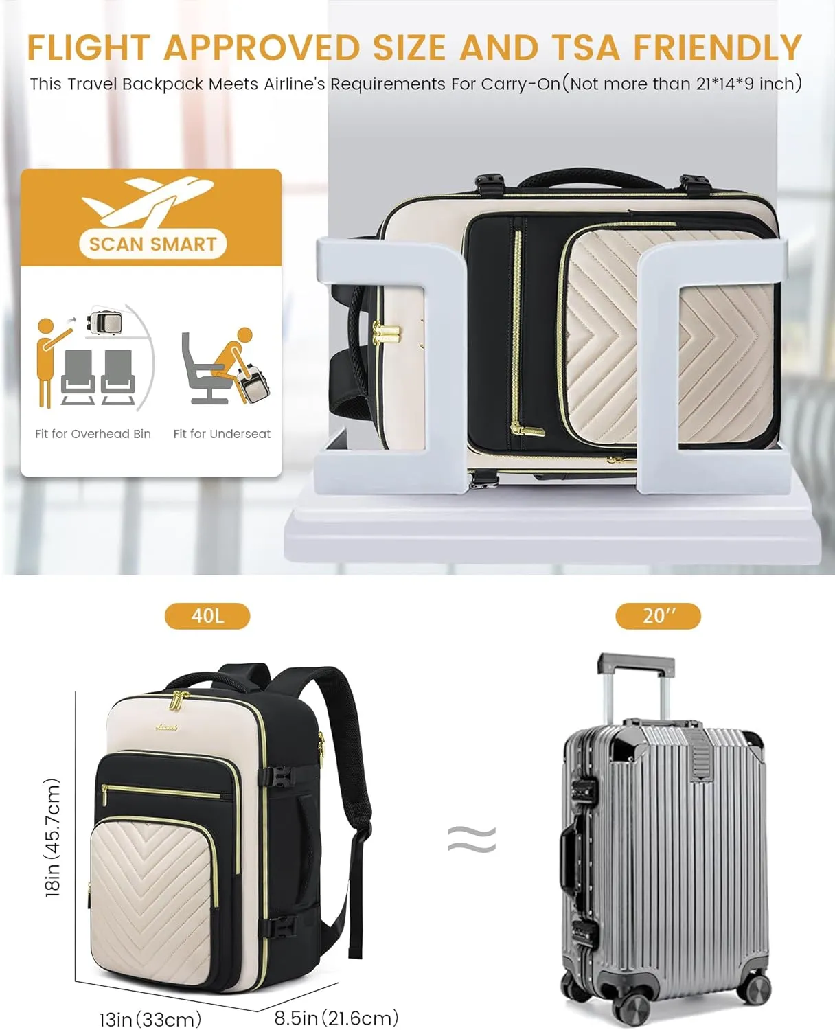LOVEVOOK Large Travel Backpack for Women, Carry On Bag Flight Approved, 40L TSA Personal Item Travel Bag with 3 Packing Cubes, Waterproof 17 Inch Laptop Hiking Casual Backpack