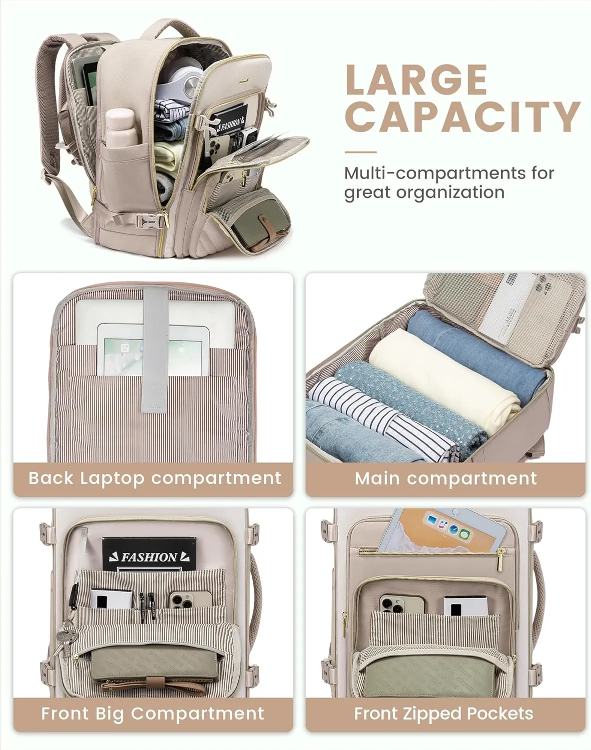 LOVEVOOK Large Travel Backpack for Women, Carry On Bag Flight Approved, 40L TSA Personal Item Travel Bag with 3 Packing Cubes, Waterproof 17 Inch Laptop Hiking Casual Backpack
