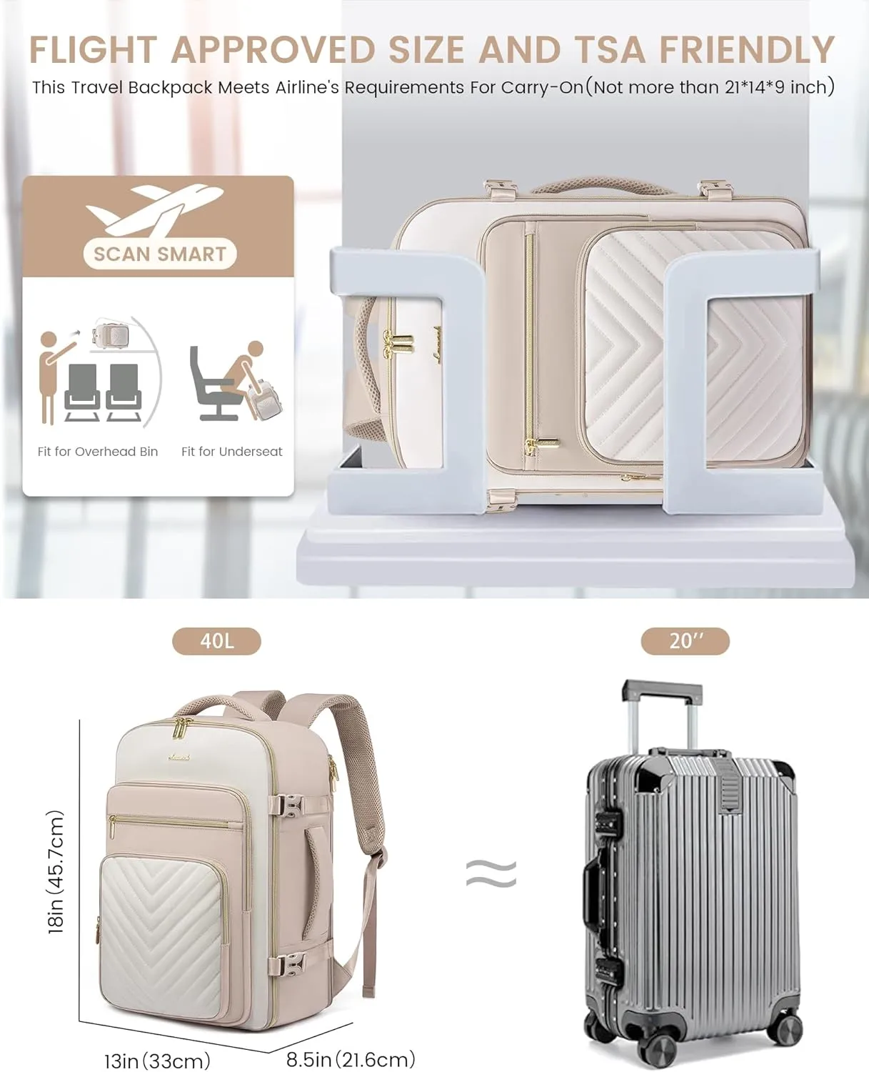 LOVEVOOK Large Travel Backpack for Women, Carry On Bag Flight Approved, 40L TSA Personal Item Travel Bag with 3 Packing Cubes, Waterproof 17 Inch Laptop Hiking Casual Backpack