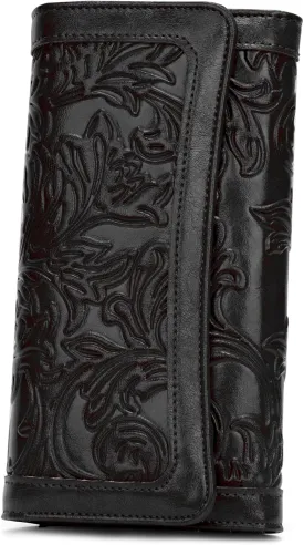 MEITRUE Women's Wallet Leather RFID Blocking Trifold Ladies Purse Embossed long Clutch Card Holder Phone Checkbook Organizer