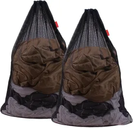 Mesh Laundry Bag Heavy Duty Drawstring Bag, Factories, College, Dorm, Travel and Apartment Dwellers, 24 x 36 Inches, 2 Pack, Black