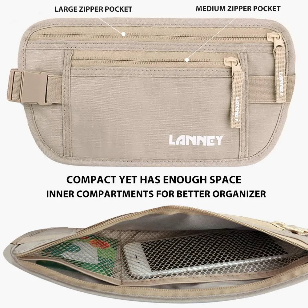 Money Belt for Travel, Slim RFID Blocking Women and Men Hidden Travel Pouch Under Clothes, Passport Holder Protect Cash, Documents, Credit Card, Bonus 2 RFID Sleeves