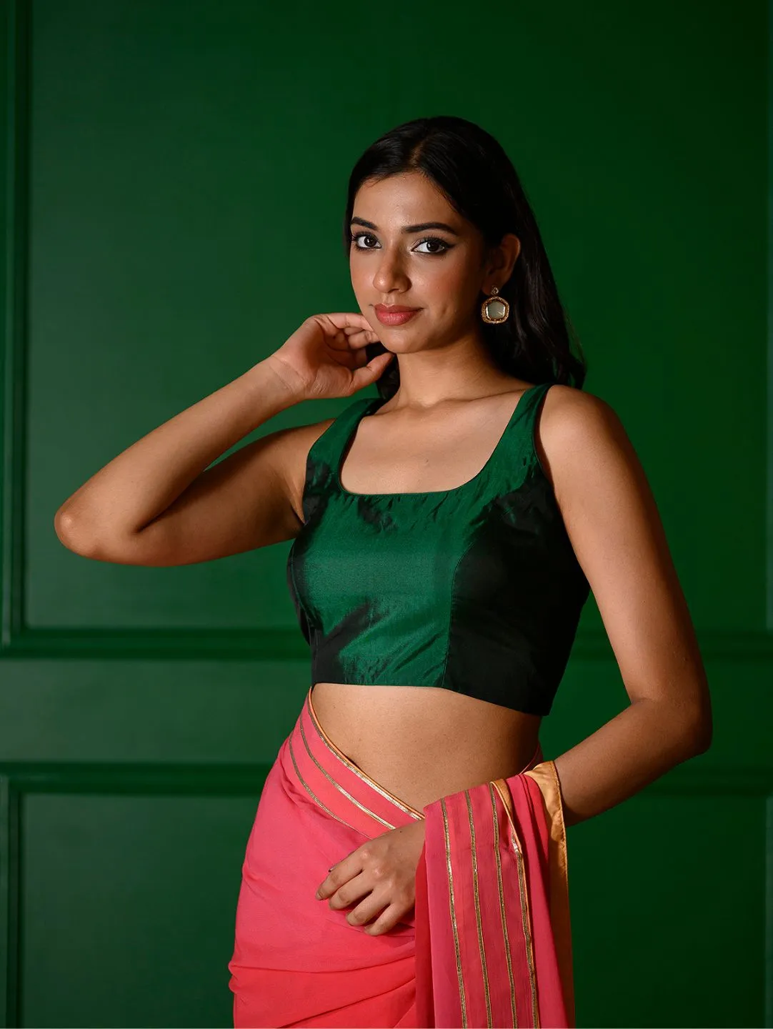 Nazaqat Blouse : Green sqare neckline