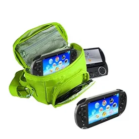 Orzly - GAME & CONSOLE TRAVEL BAG for Sony PSP Consoles (GO/VITA/1000/2000/3000) Has Special Compartments for Games & Accessories. Bag includes Shoulder Strap   Carry Handle   Belt Loop - GREEN