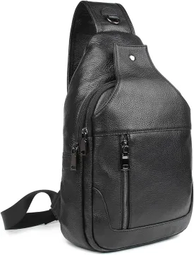 Polare Cowhide Leather Waterproof Casual Daypack Sling Shoulder Chest Crossbody Bag For Men
