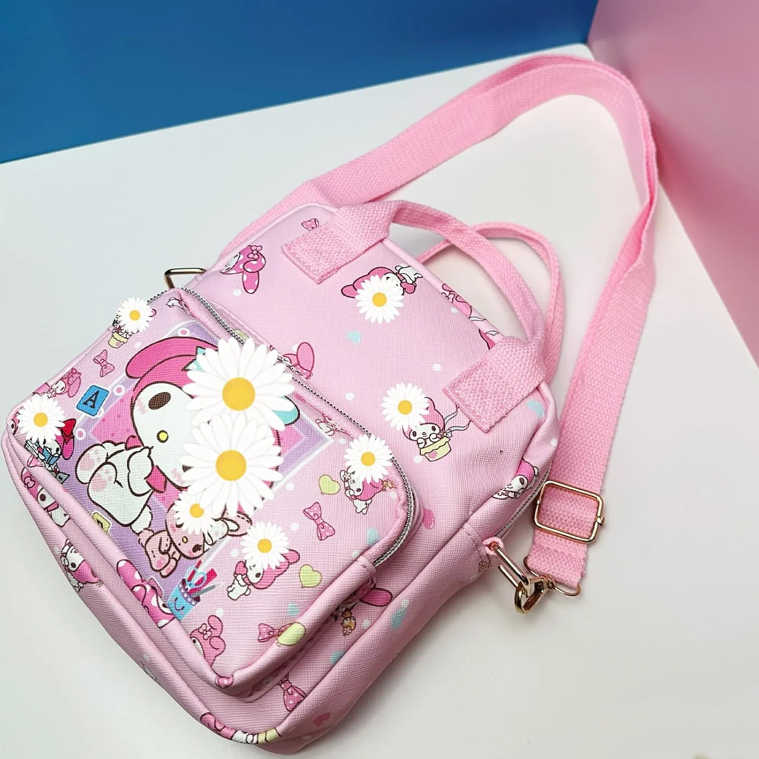 Rondlaho Kawaii Kitty PU Crossbody Bag with Handles Adjustable Shoulder Strap and Bracelet, Handbag with Zipper, Wallet Purse