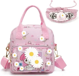 Rondlaho Kawaii Kitty PU Crossbody Bag with Handles Adjustable Shoulder Strap and Bracelet, Handbag with Zipper, Wallet Purse
