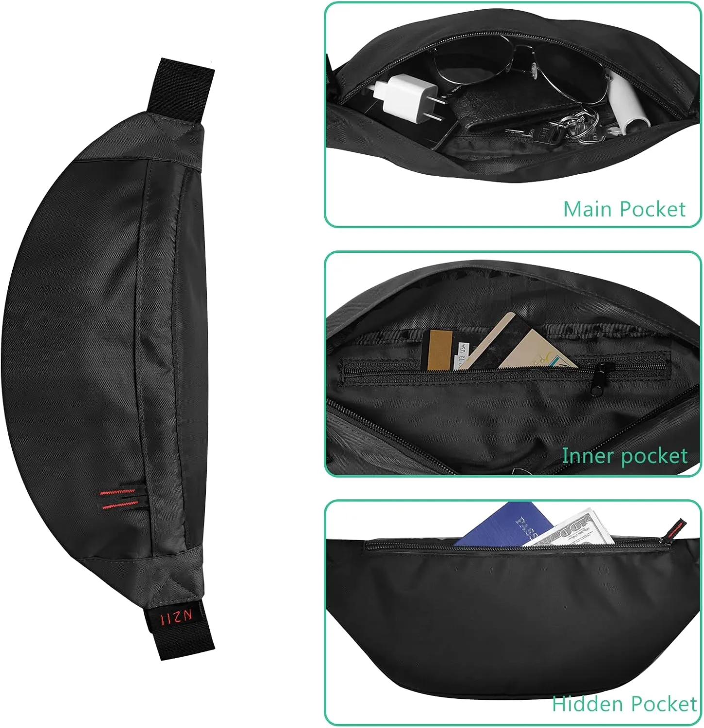 Running waist pack,Fanny Pack for Men Women,Lightweight Belt Bag for Travel Sports Hiking (355 Blak)