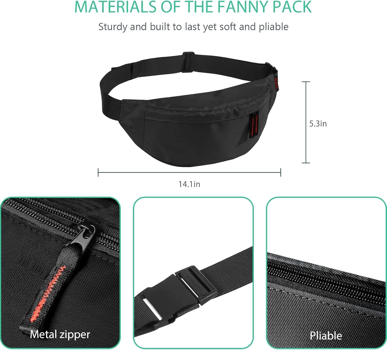 Running waist pack,Fanny Pack for Men Women,Lightweight Belt Bag for Travel Sports Hiking (355 Blak)