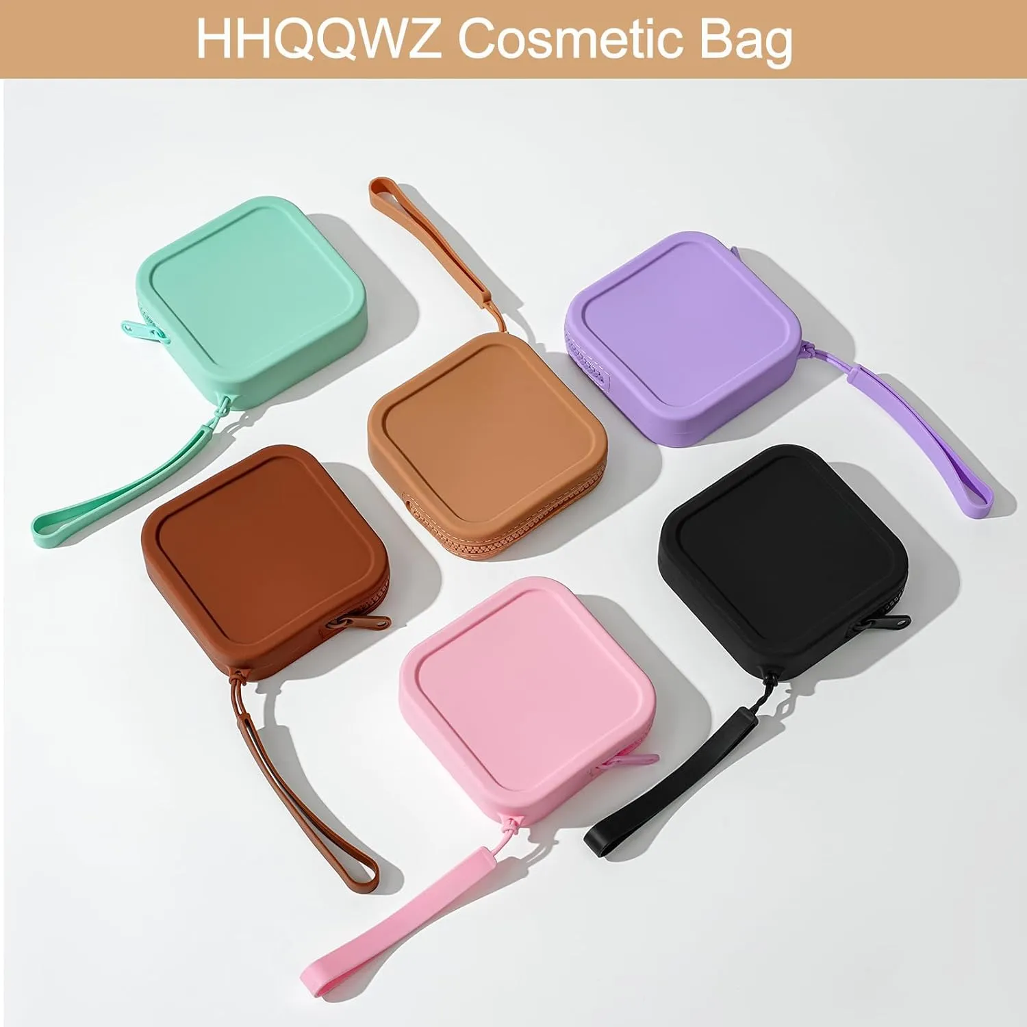 Small Square Portable Silicone Makeup Bag for Women Girls, Small Travel Lovely Waterproof Toiletry Cosmetic Bag, Zipper Closure Organizer Makeup Case with Handle (Green)