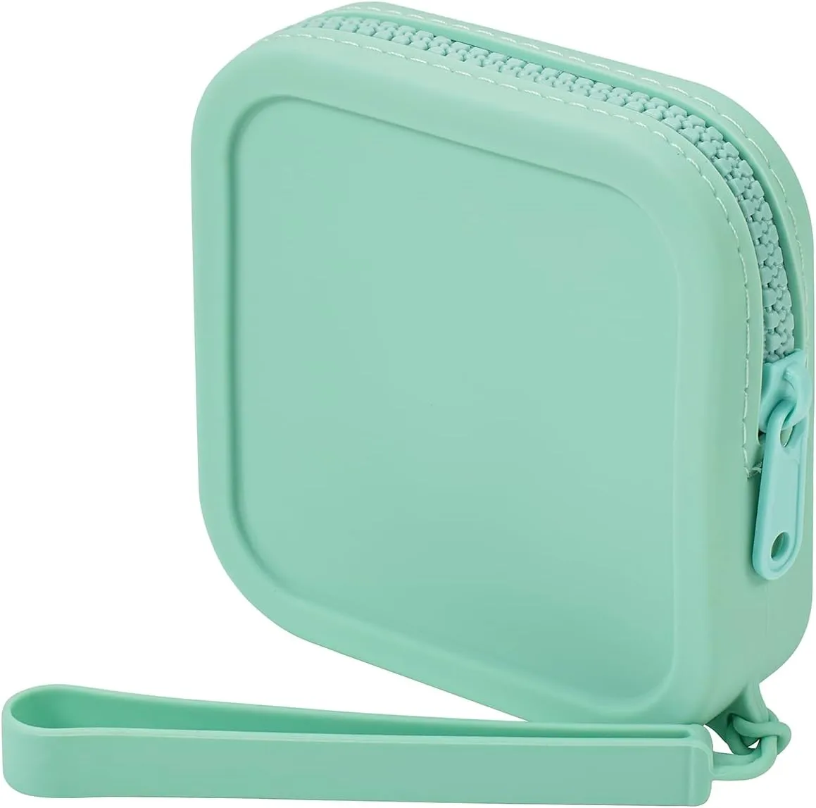 Small Square Portable Silicone Makeup Bag for Women Girls, Small Travel Lovely Waterproof Toiletry Cosmetic Bag, Zipper Closure Organizer Makeup Case with Handle (Green)
