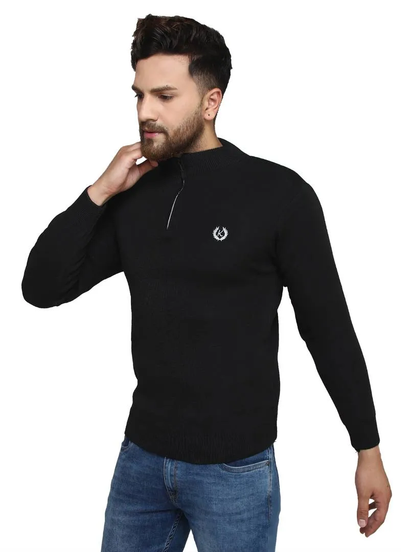 Solid Black Synthetic Long Sleeves Turtle Neck  Sweaters