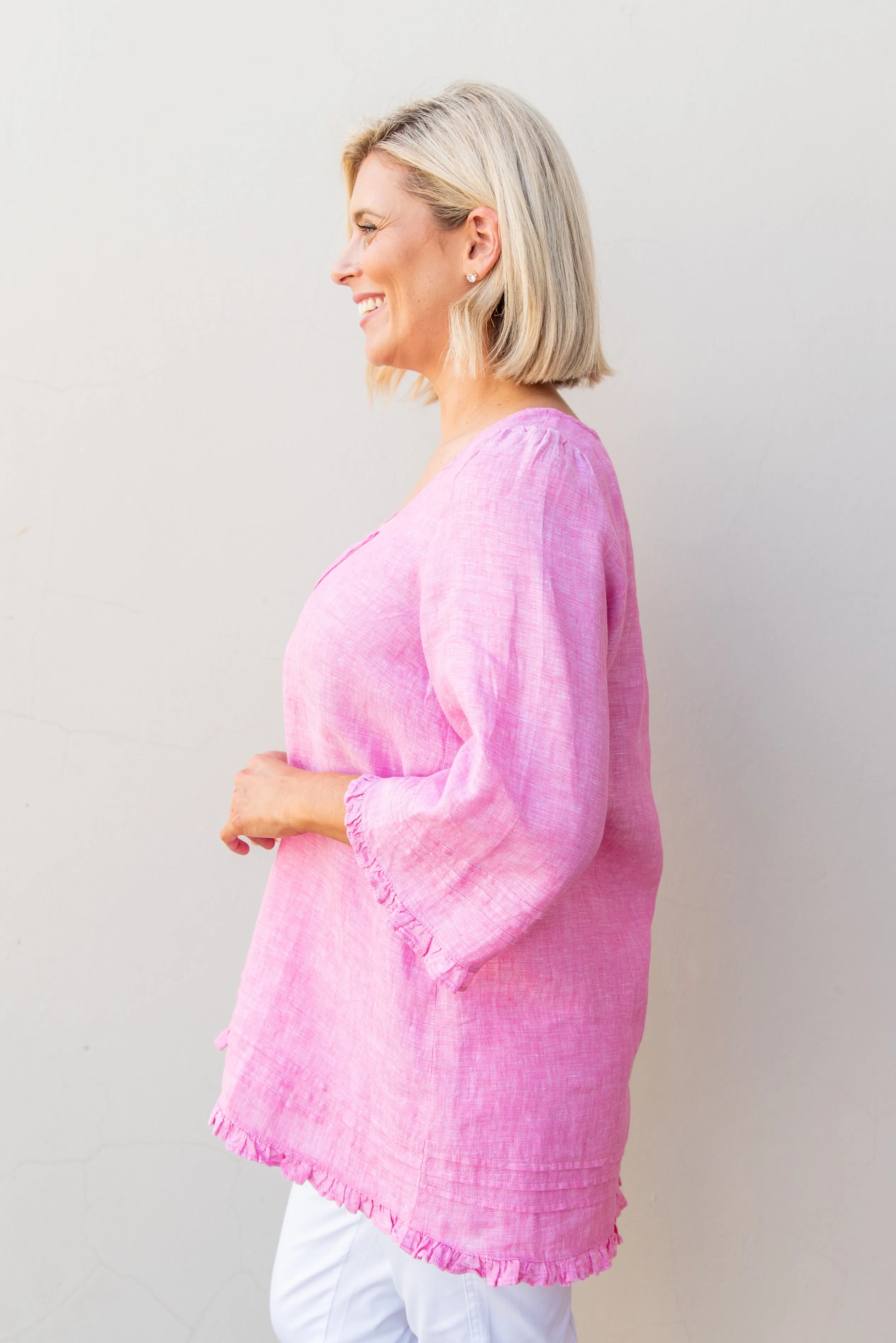 Trapeze Blouse Bright Pink Cross Dyed Linen