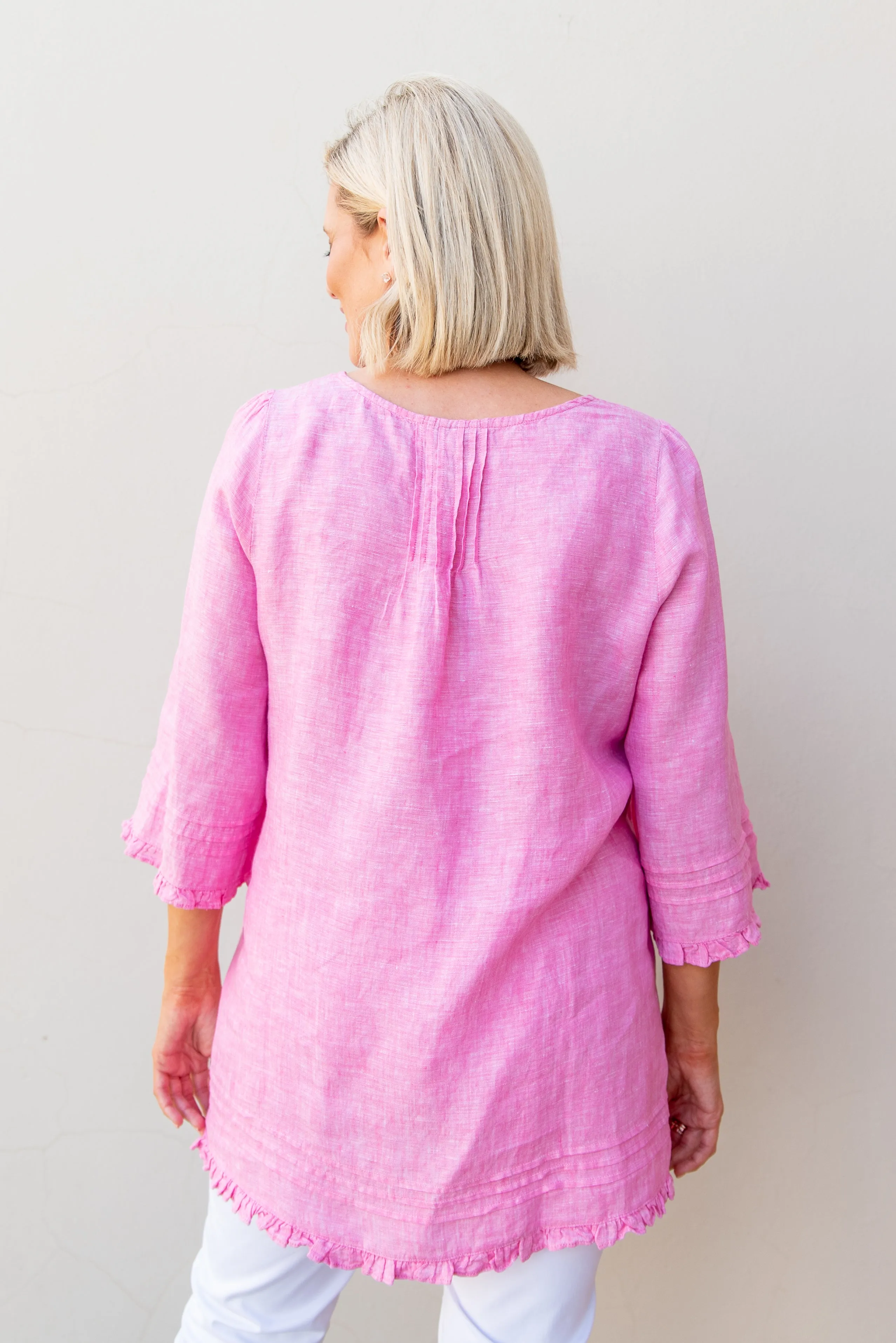 Trapeze Blouse Bright Pink Cross Dyed Linen