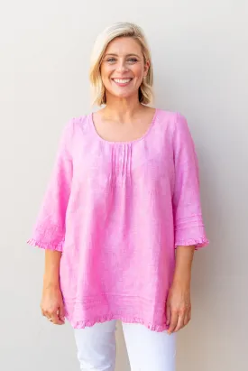 Trapeze Blouse Bright Pink Cross Dyed Linen