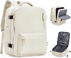 Travel Vacuum Backpack for Women Men, 33L Large Carry on Luggage Spirit United Flight Approved, 18148IN Personal Item Travel Bag with Wet Dry Separation Pocket USB Charging, Beige