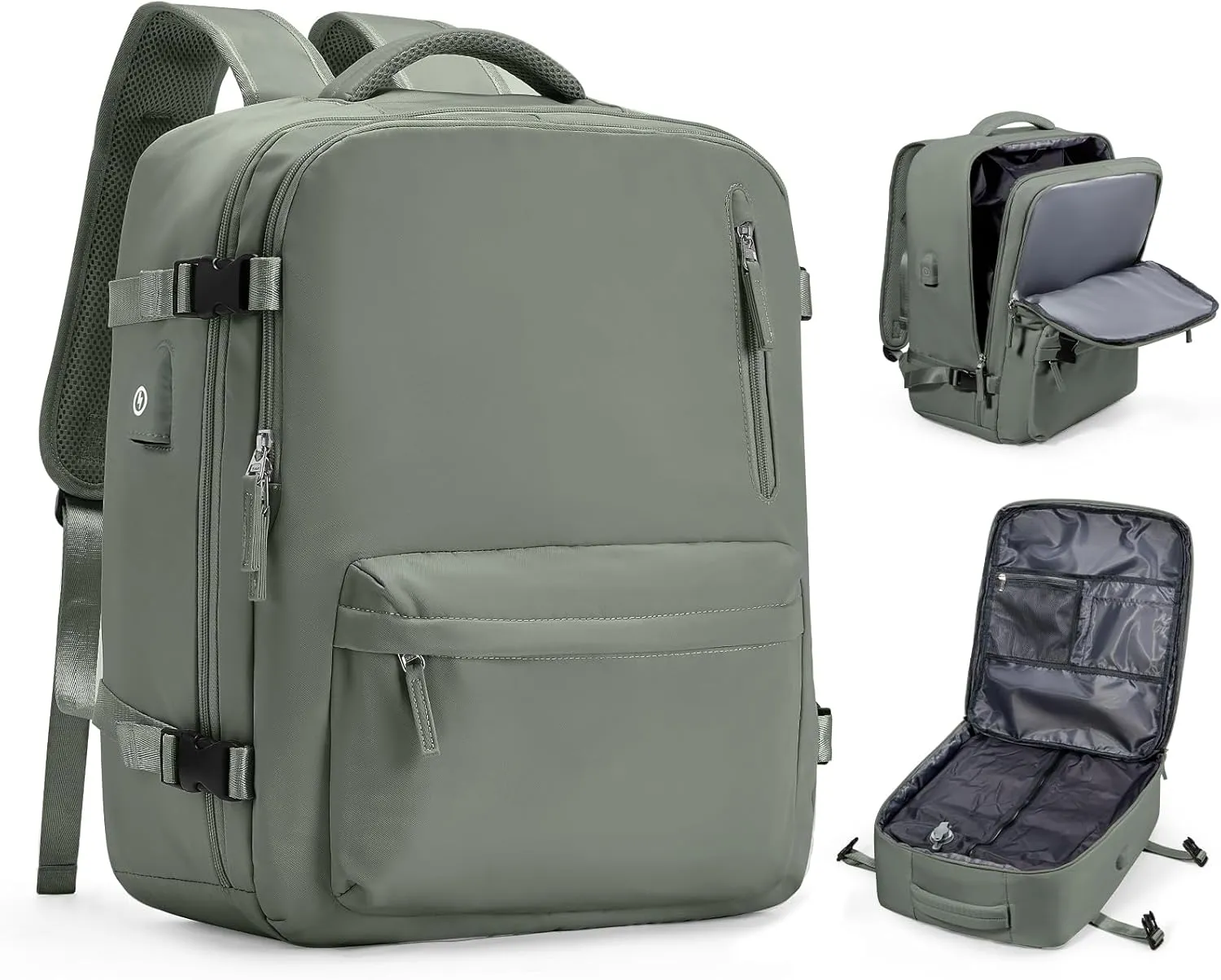 Travel Vacuum Backpack for Women Men, Large 18148IN Carry on Luggage Spirit United Flight Approved, Personal Item Travel Bag with Wet Dry Separation Pocket USB Charging, Green