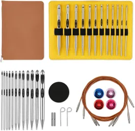 Tunisian Crochet Hooks Set with Cable 6-Inch Aluminum Interchangeable Crochet Hooks Set 3mm-10mm Long Crochet Hooks 26Pic (Umber)