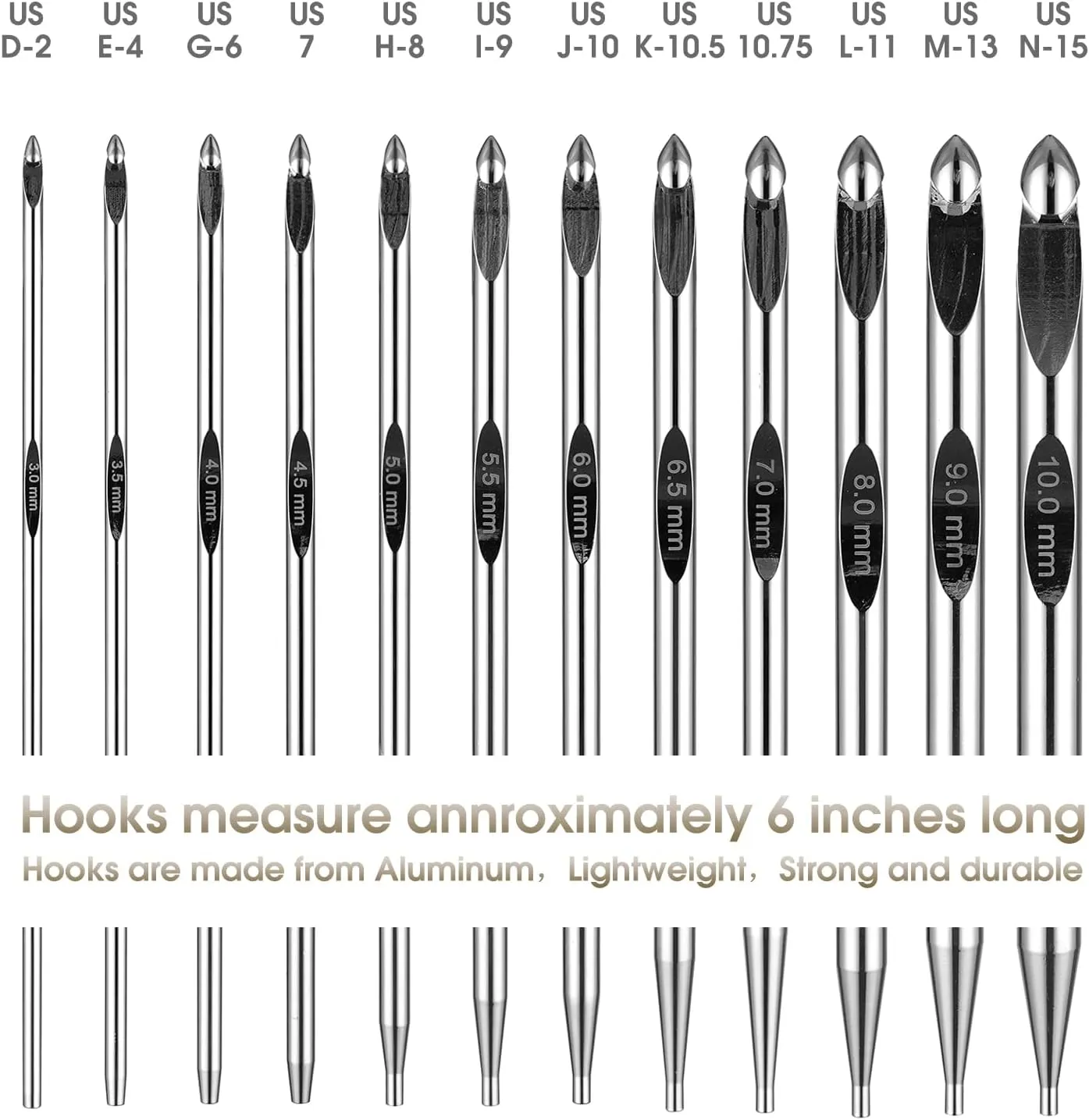 Tunisian Crochet Hooks Set with Cable 6-Inch Aluminum Interchangeable Crochet Hooks Set 3mm-10mm Long Crochet Hooks 26Pic (Umber)