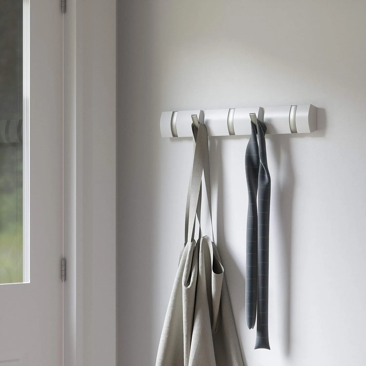 Umbra Flip Wall-Mounted Coat Rack Rail Hook for Hats, Jackets, Bags and More  Modern, Space-Saving Storage Organizer for Entryway, Mudroom, Closet, Bathroom, Bedroom, Kids Room, or Nursery, 5 Hooks,