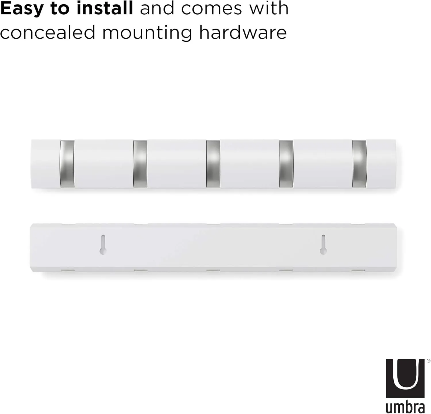 Umbra Flip Wall-Mounted Coat Rack Rail Hook for Hats, Jackets, Bags and More  Modern, Space-Saving Storage Organizer for Entryway, Mudroom, Closet, Bathroom, Bedroom, Kids Room, or Nursery, 5 Hooks,