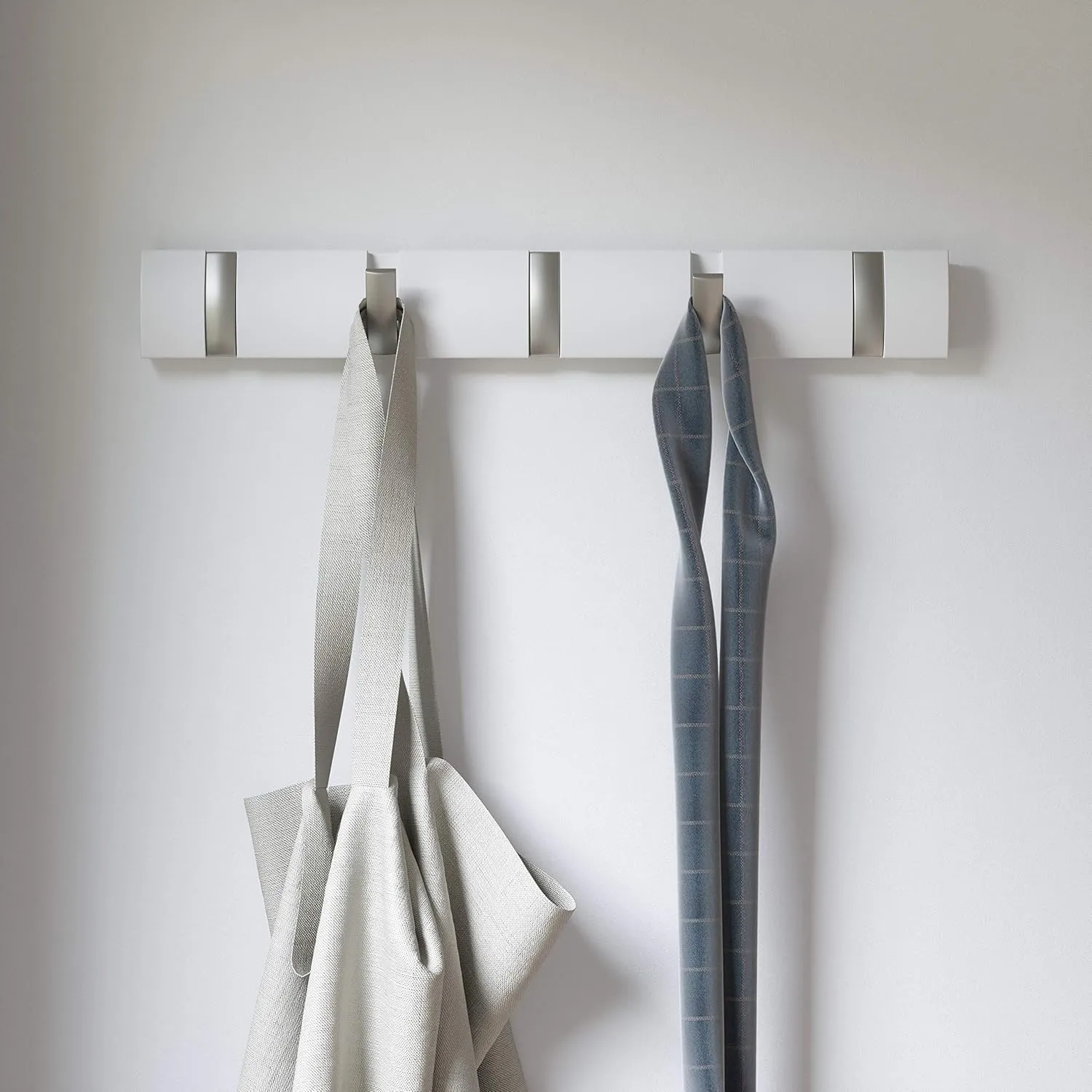 Umbra Flip Wall-Mounted Coat Rack Rail Hook for Hats, Jackets, Bags and More  Modern, Space-Saving Storage Organizer for Entryway, Mudroom, Closet, Bathroom, Bedroom, Kids Room, or Nursery, 5 Hooks,