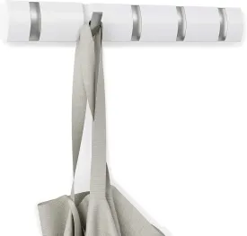 Umbra Flip Wall-Mounted Coat Rack Rail Hook for Hats, Jackets, Bags and More  Modern, Space-Saving Storage Organizer for Entryway, Mudroom, Closet, Bathroom, Bedroom, Kids Room, or Nursery, 5 Hooks,