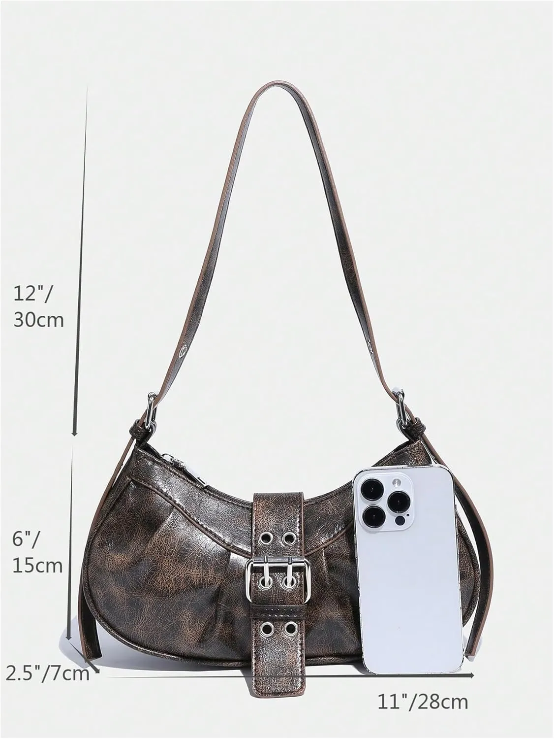 Verdusa Women's PU Leather Punk Rivet Shoulder Bags Vintage Handbag Purses