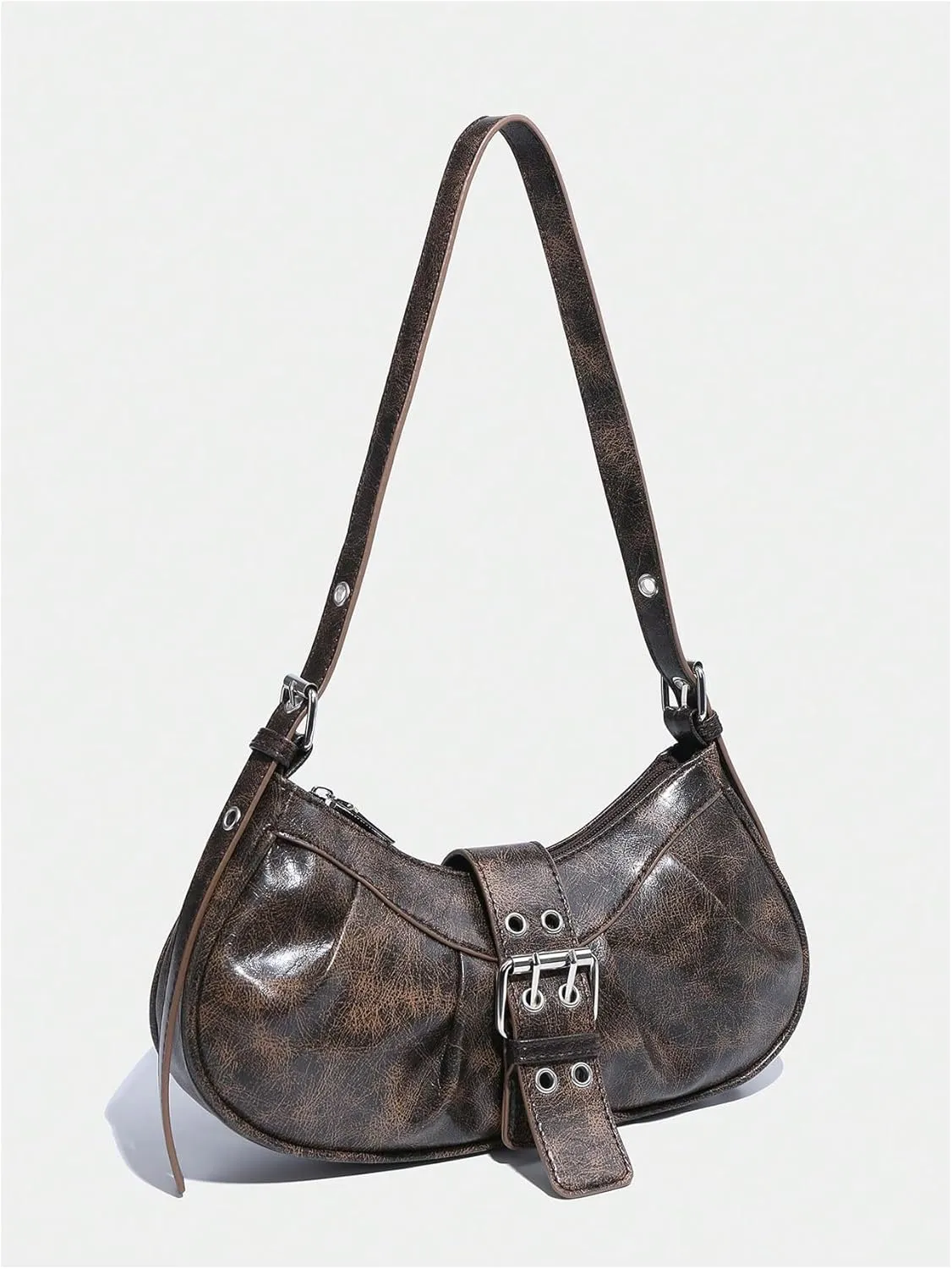 Verdusa Women's PU Leather Punk Rivet Shoulder Bags Vintage Handbag Purses