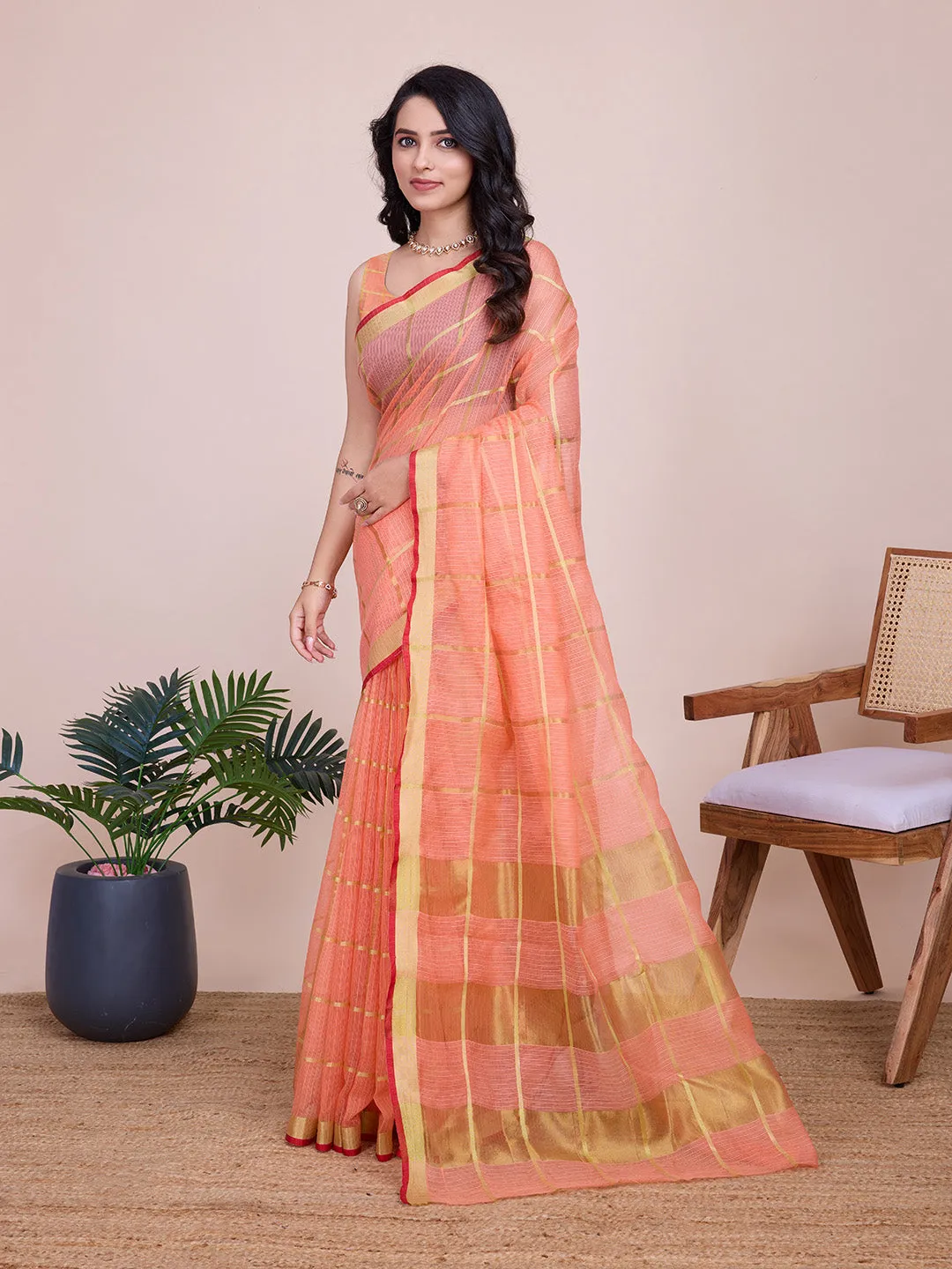 Women Casual Wear Designer Kota Doriya(Semi Cotton) Soft Silk Saree With Un Stitched Blouse