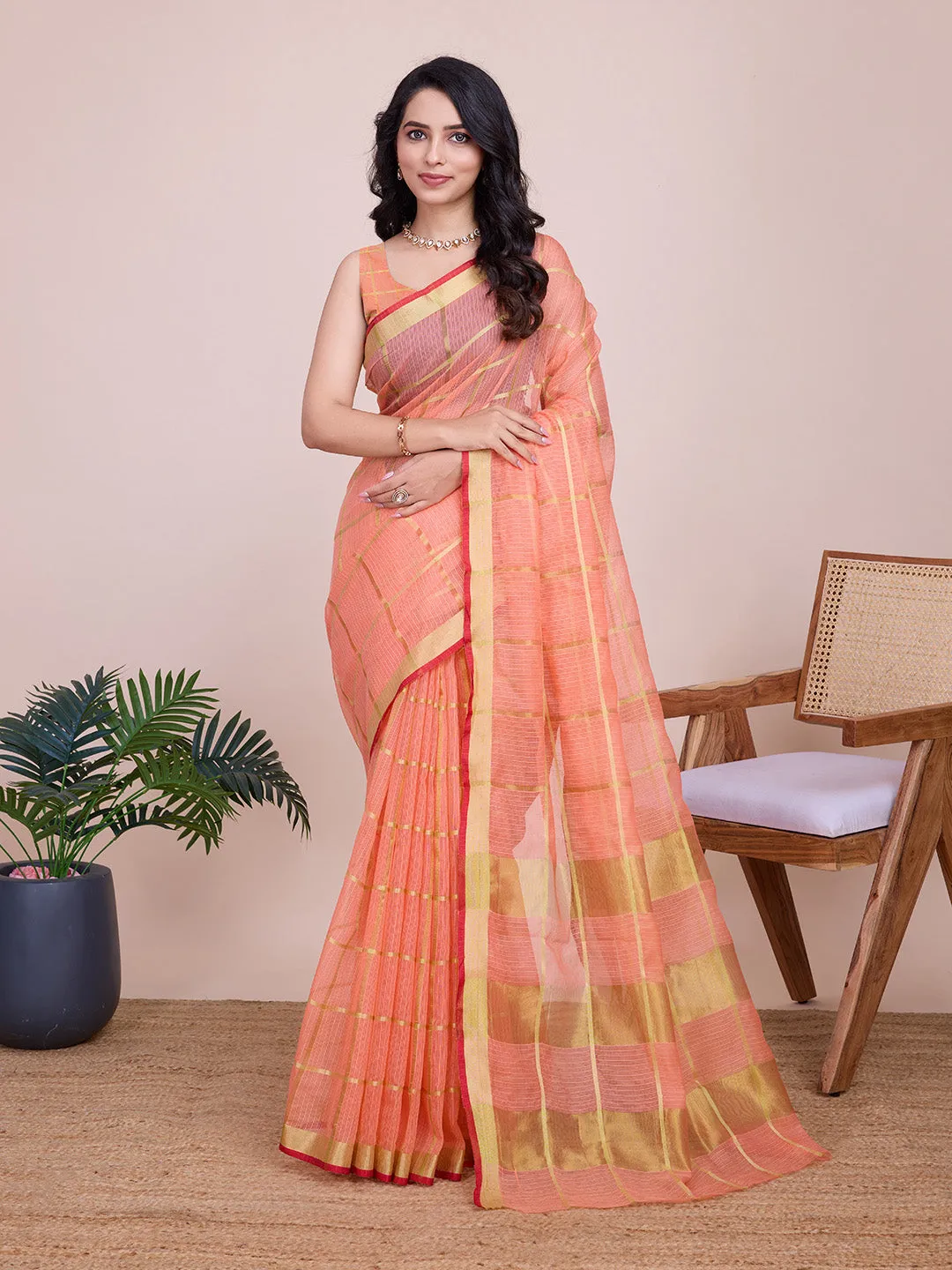 Women Casual Wear Designer Kota Doriya(Semi Cotton) Soft Silk Saree With Un Stitched Blouse