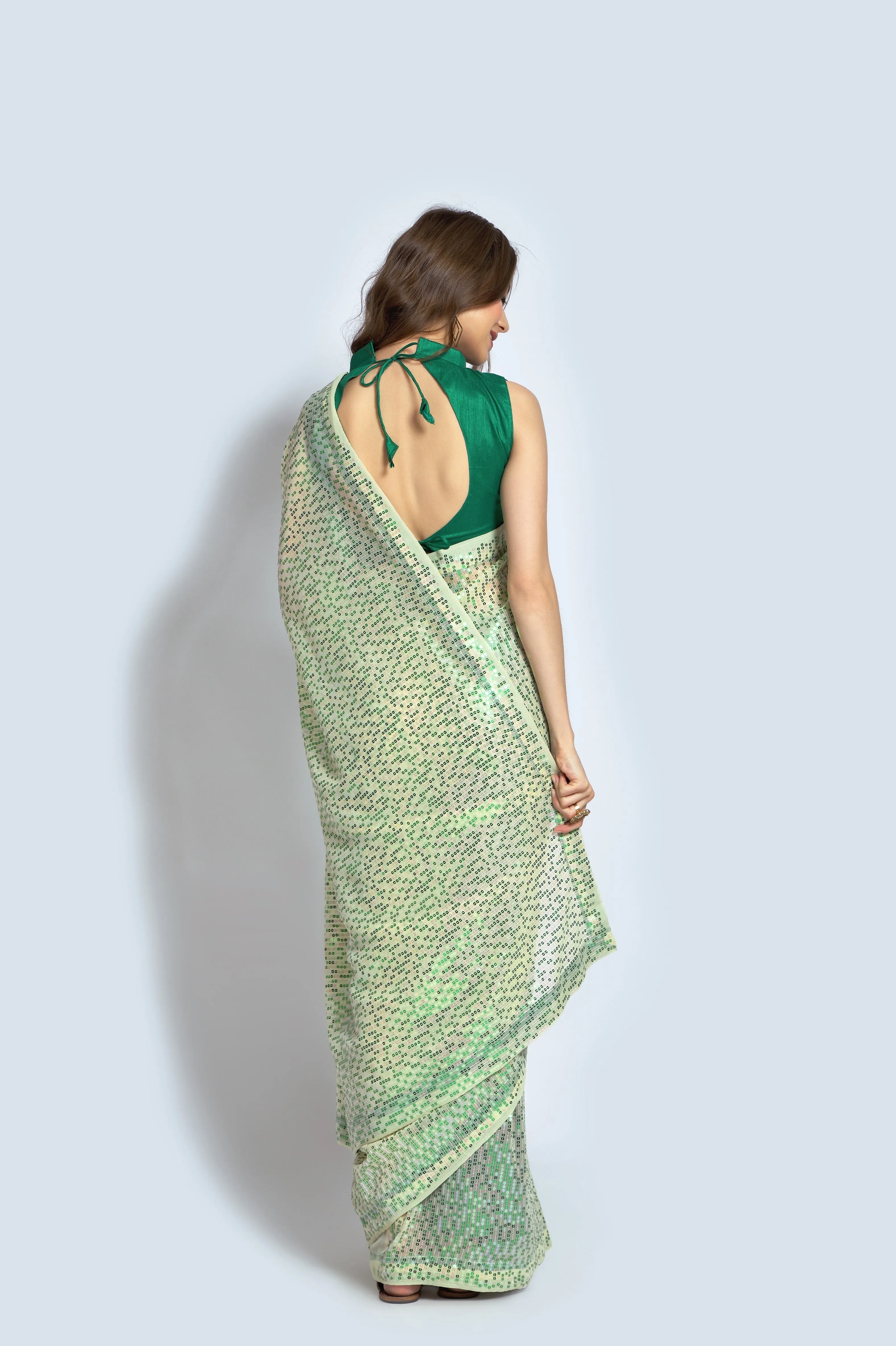 Women Party Wear Designer Green Colour Georgette Silk Fabric Sequence Embroidery Worked Saree Collection