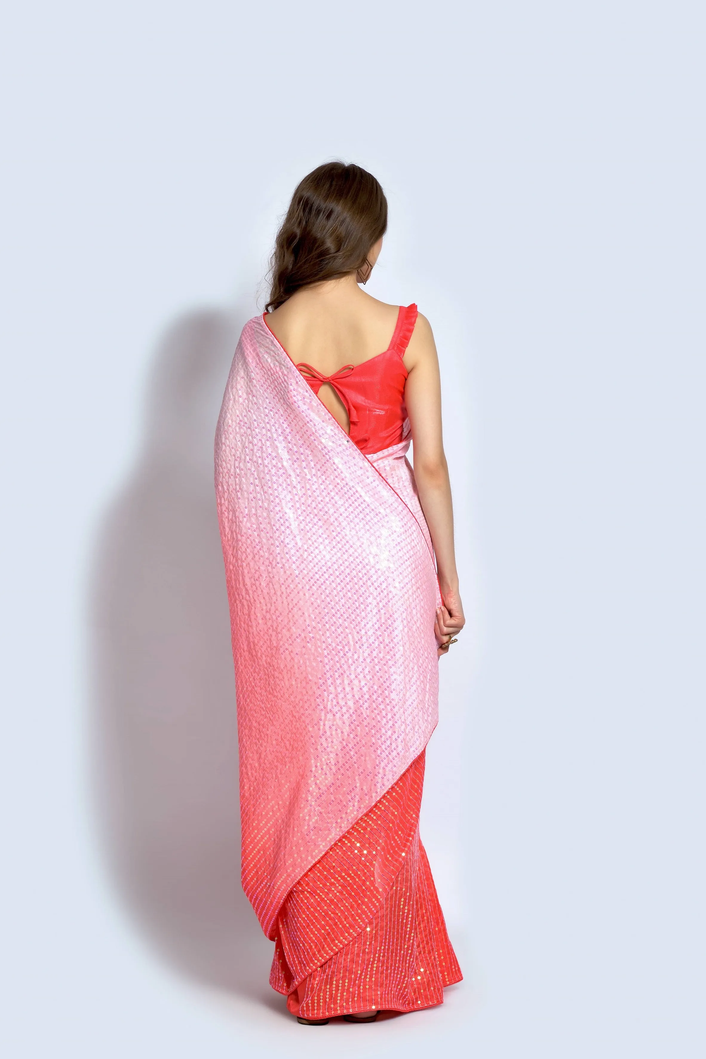 Women Party Wear Designer Peach & Off white Colour Vichitra Silk Fabric Sequence Embroidery Worked Saree Collection