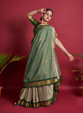 Women Party Wear Plain Banarasi Silk Grey colour Saree with Zari Border Work