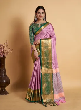 Women Party Wear Weaving Soft Silk Pink colour Saree with Un-Stitched Blouse