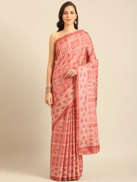 Women Peach Cotton Saree With Un Stitched Blouse