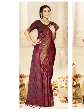 Women Purple Satin Silk Saree With Un Stitched Blouse