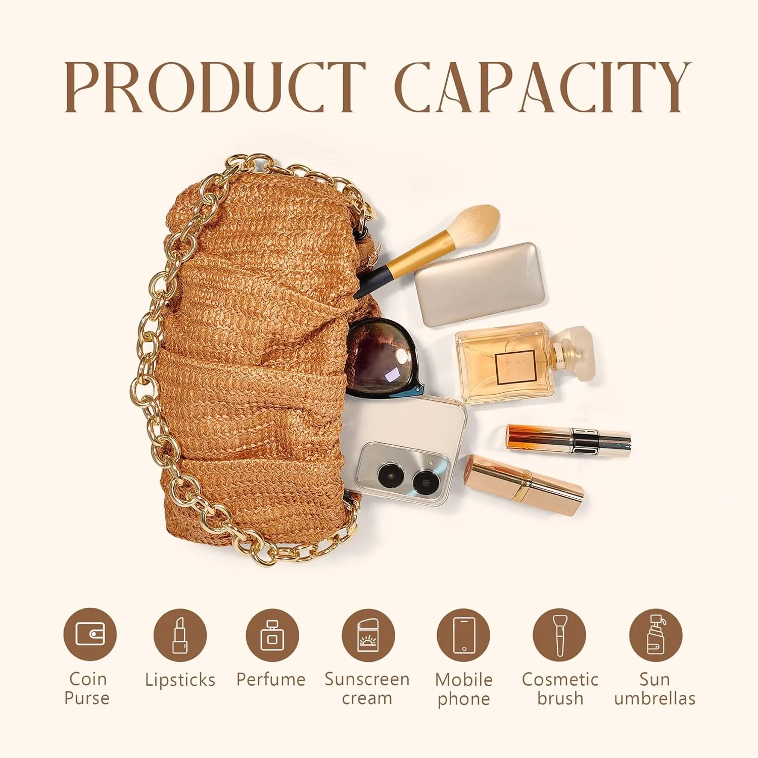 Womens Straw Clutch Purse Woven Shoulder Bag Tote Handbag Pleated Straw Evening Bag Summer Beach Purse