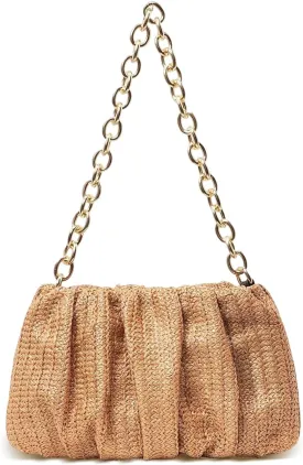 Womens Straw Clutch Purse Woven Shoulder Bag Tote Handbag Pleated Straw Evening Bag Summer Beach Purse