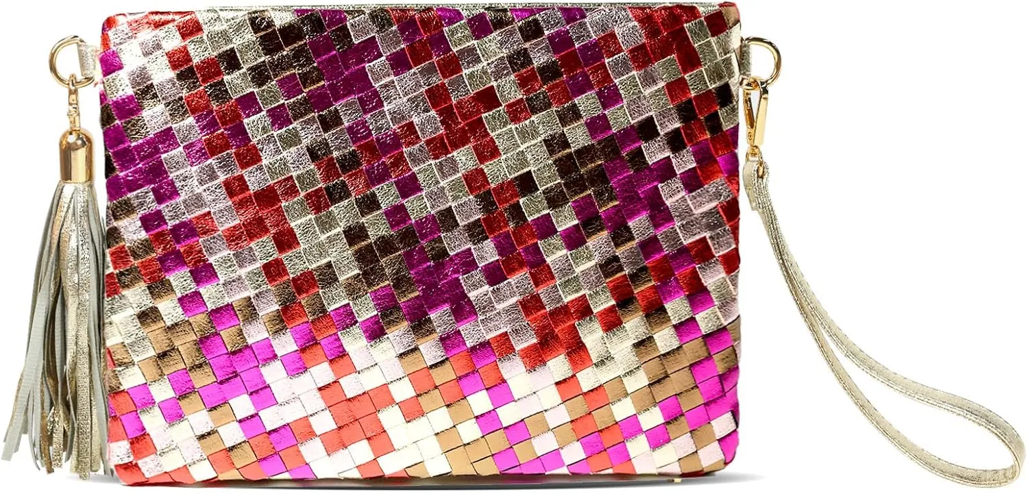 Woven Clutch Purse for Women Evening Bags Handbags Fashion Sparkly Crossbody