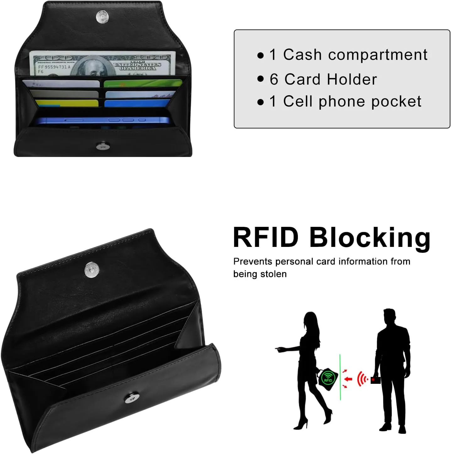 XEYOU Slim Card Wallet for Women Ultra Thin Synthetic Leather Womens Wallet RFID Blocking Credit Card Holder Bifold Clutch Long Ladies Billfold