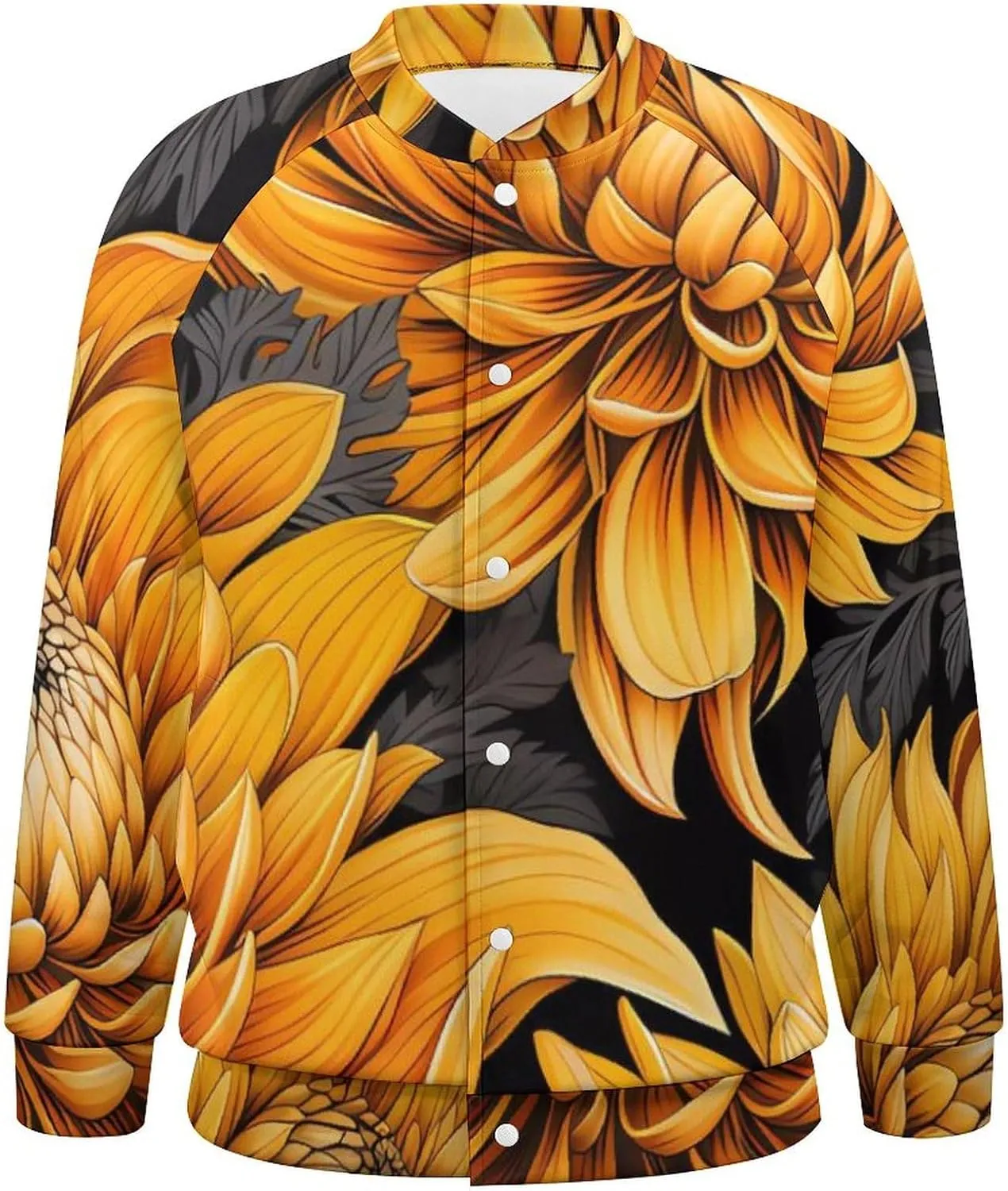 Yellow Purse Dahlias Men's Baseball Bomber Jacket Lightweight Casual Streetwear Button Down Coats with Pocket