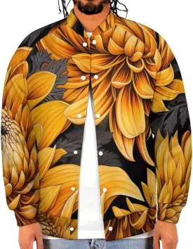 Yellow Purse Dahlias Men's Baseball Bomber Jacket Lightweight Casual Streetwear Button Down Coats with Pocket