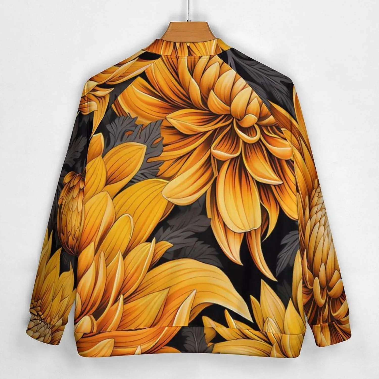 Yellow Purse Dahlias Men's Baseball Bomber Jacket Lightweight Casual Streetwear Button Down Coats with Pocket